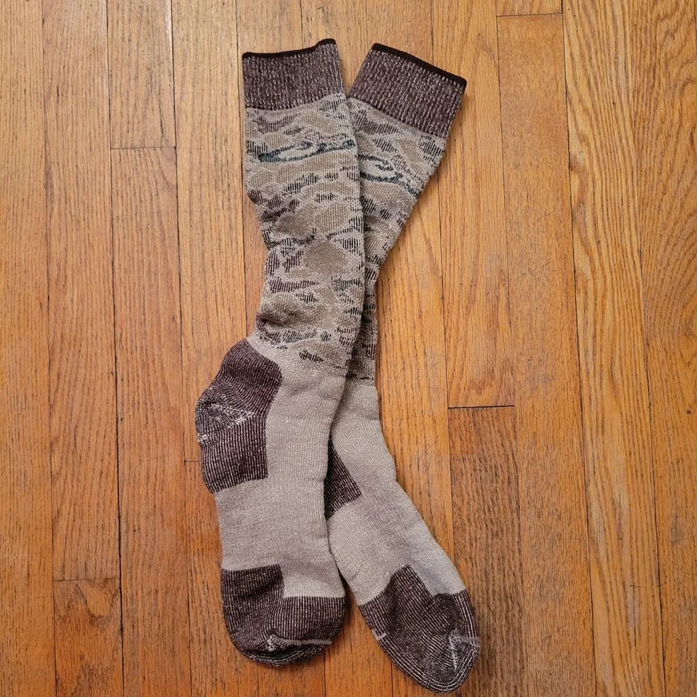 NEW Drake XL Over Calf Socks Brown Camo Reinforced Heel Toe Waterfowl Hunting